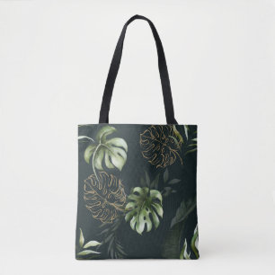 Tote Bag Feuilles Tropicaux en or : Aquarelle foncée
