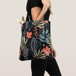 Tote Bag Feuilles tropicaux et motif de fleurs