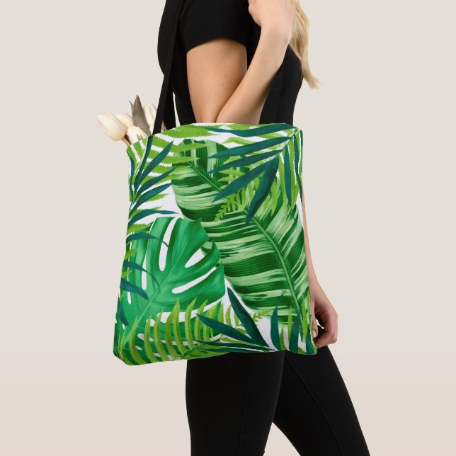 Tote Bag Feuilles tropicaux verts (De près)
