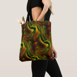 Tote Bag Feuilles verts de style découpé avec rayures numér