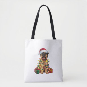 Tote Bag Feux de Noël Éclairage Père Noël Leonberger Chien