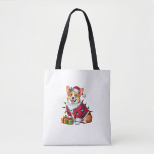 Tote Bag Feux de Noël Père Noël Welsh Corgi Chien Noël