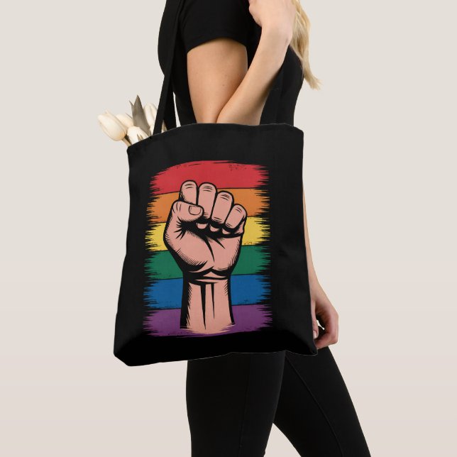 Tote Bag Fierté de poing élevée Rainbow LGBTQ Droits de sup (De près)
