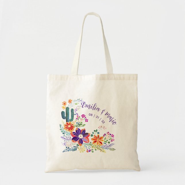 Tote Bag FIESTA Cactus Folklore Fleurs Personnalisé (Devant)