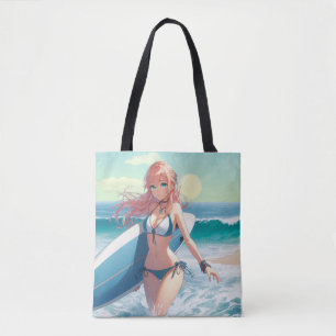Tote Bag Fille animesurfuseuse côtière/nautique/tropicale