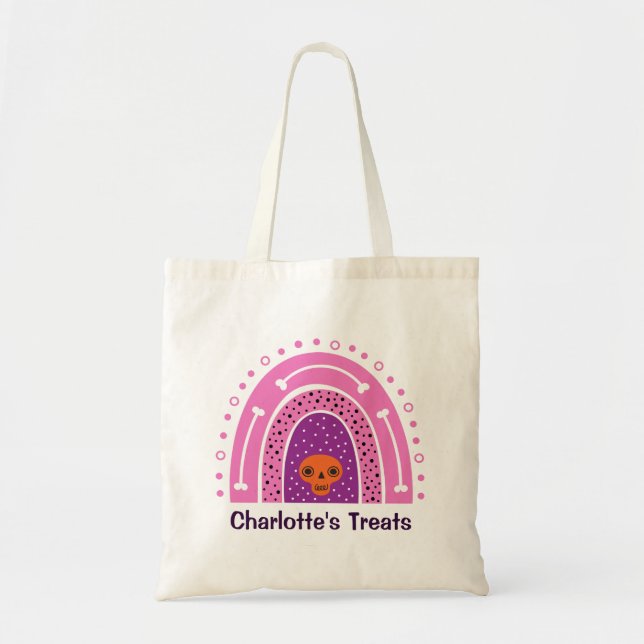 Tote Bag Fille Boho rose arc-en-ciel Halloween Trick ou tra (Devant)
