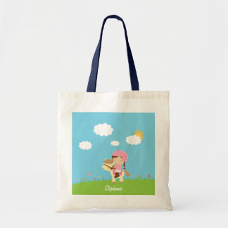 Tote Bag Fille brune personnalisée de cavalier de cheval de