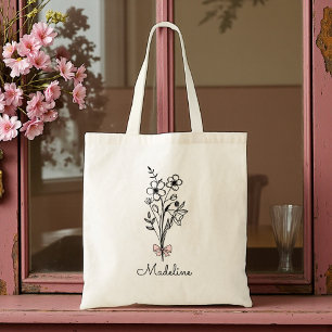 Tote Bag Fille d'anniversaire à arc rose floral personnalis