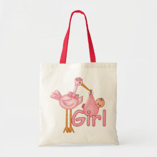 Tote Bag Fille de bébé à cigogne rose