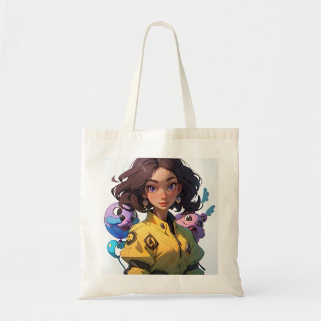 Tote Bag Fille De Dessin Avec Des Créatures Fantastiques (Devant)