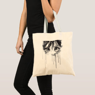 Tote Bag Fille de manga au regard imprégné de peinture