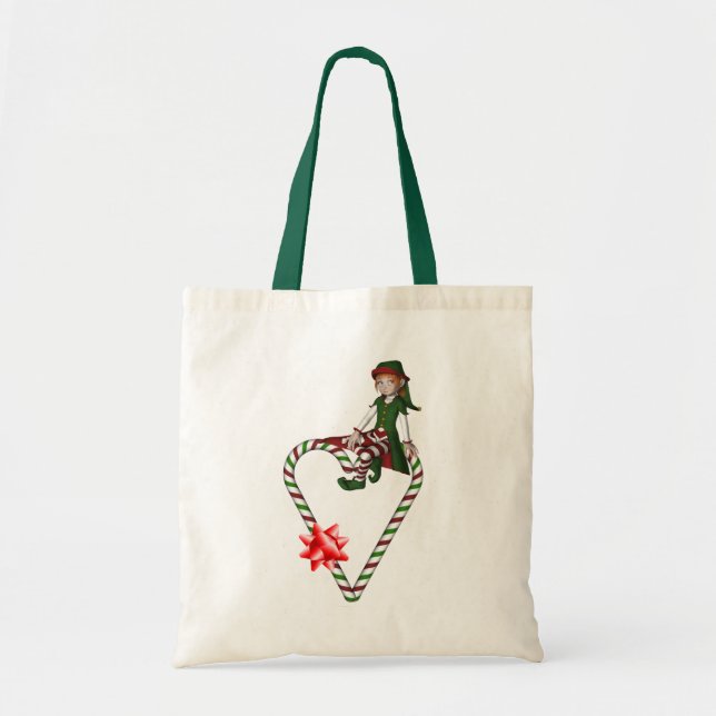 Tote Bag Fille Elf Sucre de canne Coeur Noël (Devant)