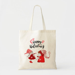 Tote Bag Fille et un garçon gnome Happy Valentines texte