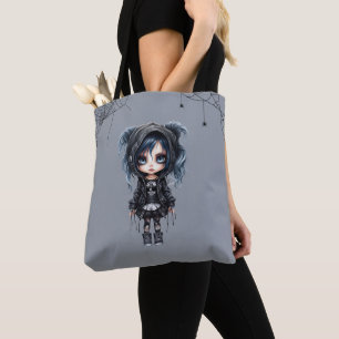Tote Bag Fille gothique avec toiles d'araignées et araignée