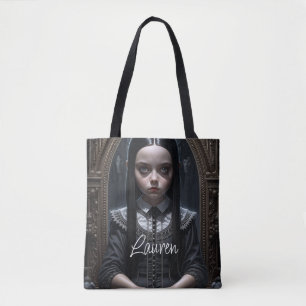 Tote Bag Fille gothique personnalisée Art d'IA Halloween ha