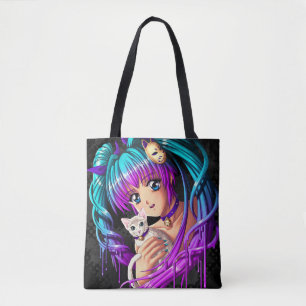 Tote Bag Fille manga Kitten et Pigtail