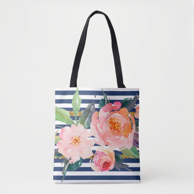 Tote Bag Fille Moderne Chic Fleurs Aquarelles - Grilles (Devant)