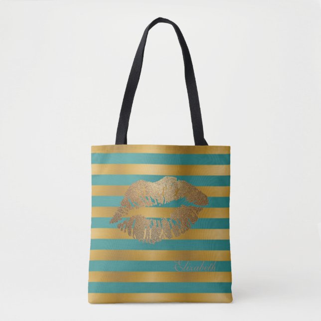 Tote Bag Fille Moderne, Lèvres Glitteuses, Personnalisé (Devant)