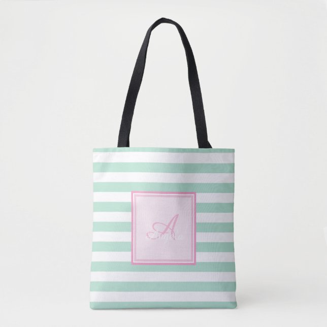 Tote Bag Fille Monnaie Vert Gratté, Monogramme Personnalisé (Devant)