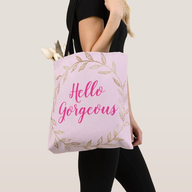 Tote Bag Fille Pretty Blush Rose Hello Gorgeous Gold Wreath (De près)