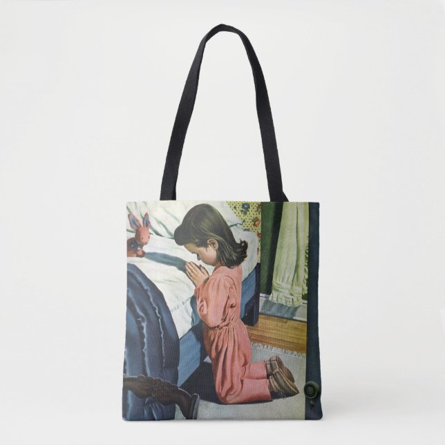 Tote Bag Fille priant au coucher, la prière du Seigneur (Devant)