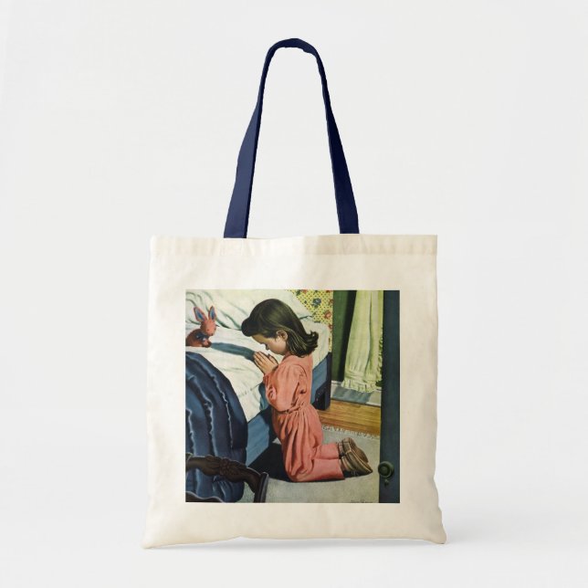 Tote Bag Fille priant au coucher, la prière du Seigneur (Devant)