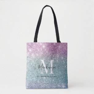 Tote Bag Fille rose bleu violet Parties scintillant Nom du