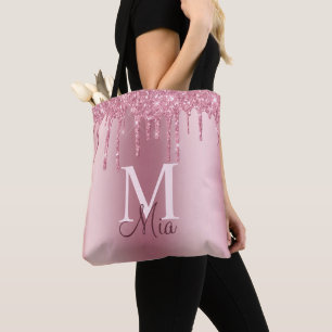 Tote Bag Fille Rose Blush Parties scintillant Drivers Monog