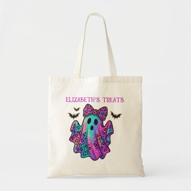 Tote Bag Fille rose et violette Fantôme avec Bw Trick ou Tr (Devant)