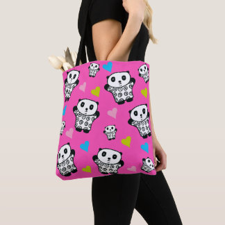 Tote Bag Fille rose moderne mignonne Kawaii Panda Coeurs d'