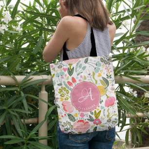 Tote Bag Fille rose monogrammed floral