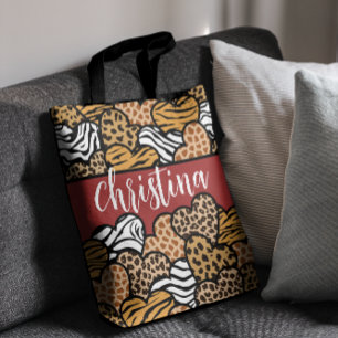 Tote Bag Fille Rouge Joueuse Coeurs Posters de animaux Nom