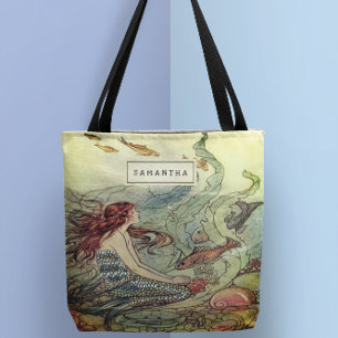 Tote Bag Fille Sirène vintage Sous La Mer Personnalisée