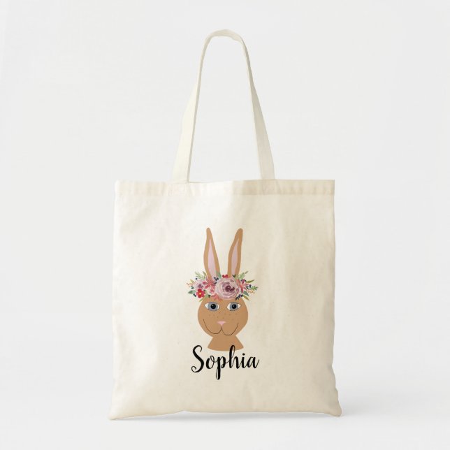 Tote Bag Filles adorables Lapin de Pâques lapin et nom (Devant)