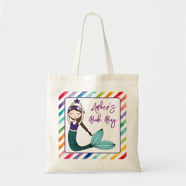 Tote Bag filles Mermaid livre scolaire personnalisé (Devant)