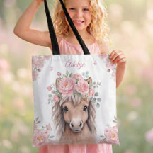 Filles Mignon Rose Floral Cheval Nom Personnalisé