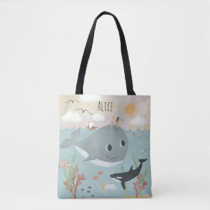Tote Bag Filles mignonnes et Whimsical Ocean Whale