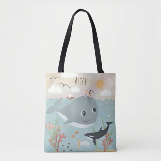 Tote Bag Filles mignonnes et Whimsical Ocean Whale (Devant)