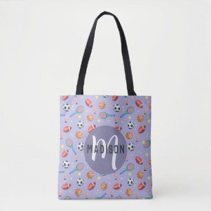 Tote Bag Filles mignonnes Violet Sports Monogrammes Enfants