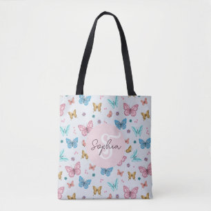 Tote Bag Filles Papillon rose Monogramme mignon Enfants