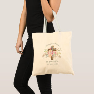 Tote Bag Filles Pink floral BAUTIZO Baptism Bautismo Nommé