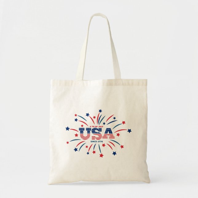 Tote Bag Fireworks USA Patriotique Rouge Blanc Bleu (Devant)