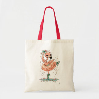 Tote Bag Flamant Ballerine Gracieux en Fleur