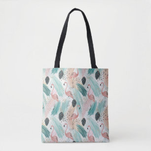 Tote Bag Flamant rose d'aquarelle Motif tropical
