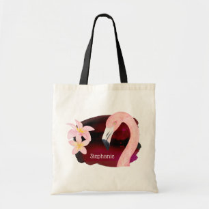 Tote Bag Flamant rose et fleurs de frangipanier personnalis