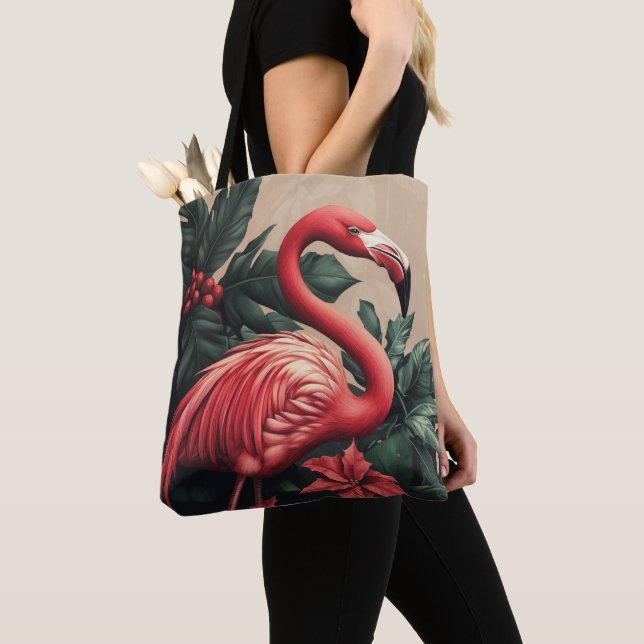 Tote Bag Flamant rose et Poinsettia (De près)