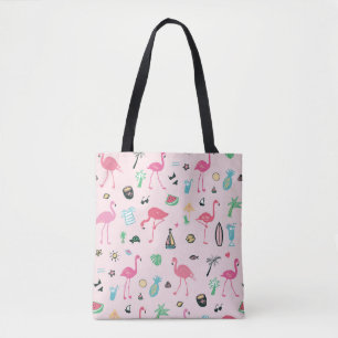 Tote Bag Flamant rose été : Vibrant Motif d'oiseaux