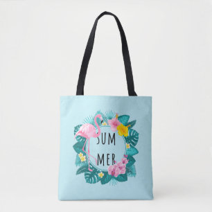 Tote Bag Flamant rose floral Bliss été