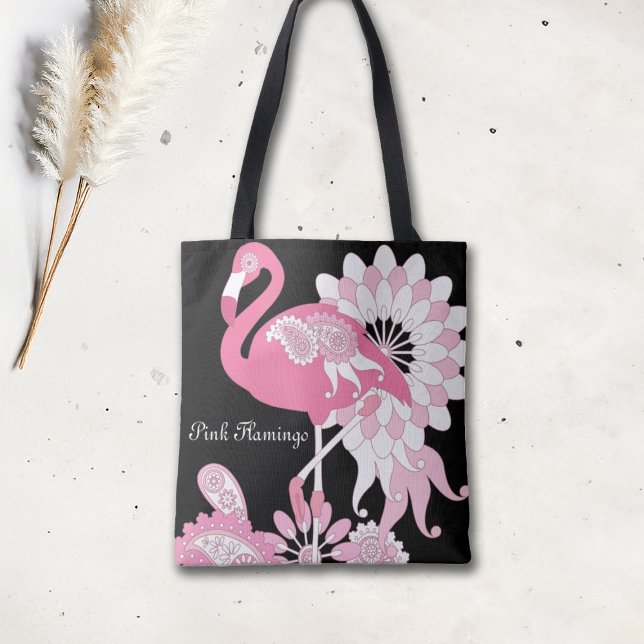 Tote Bag Flamant rose moderne personnalisé noir rose pastel (Créateur téléchargé)