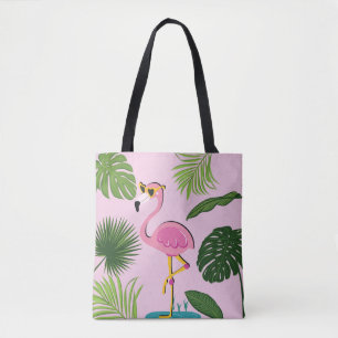 Tote Bag Flamant rose Palm Feuille Tropical Design